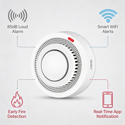 Smart WiFi smoke detector with 85 dB – SafeSense