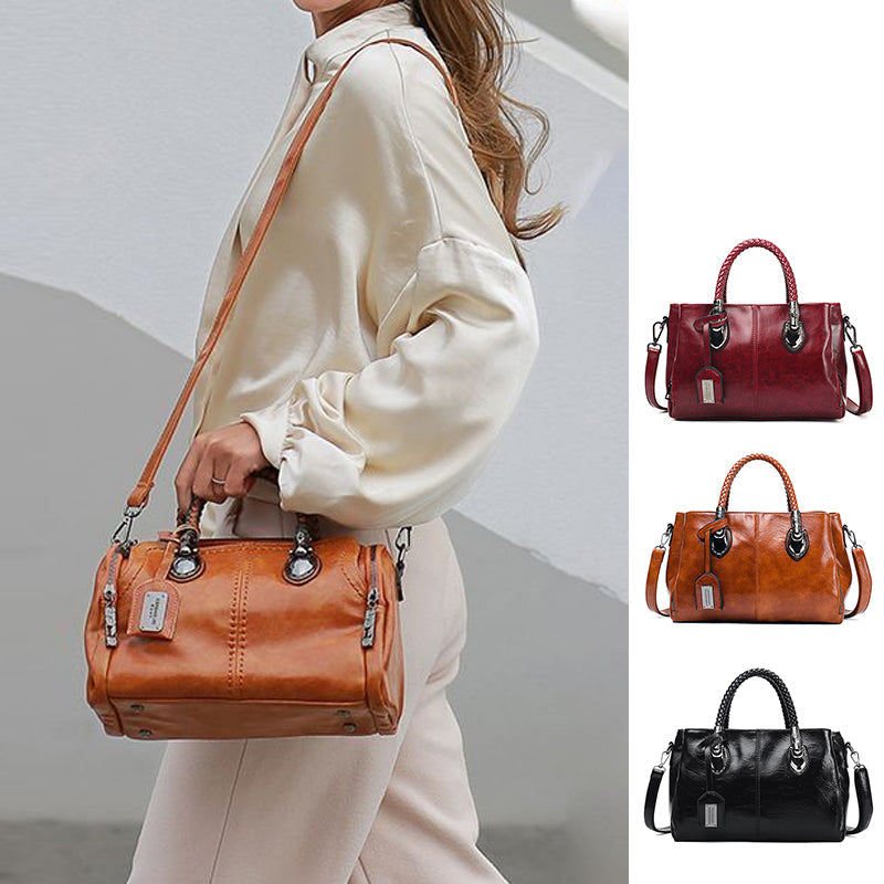 New handbags made of Boston oil wax leather, large soft leather tote bag