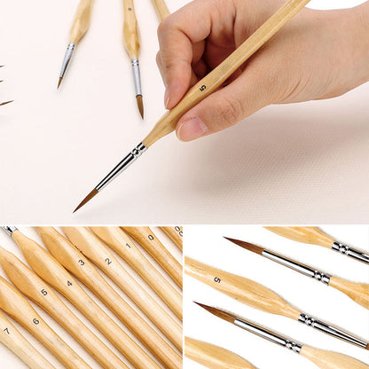 Skanto | 11 Pcs Miniature Detail Paint Brush Set with Natural Wood Handles