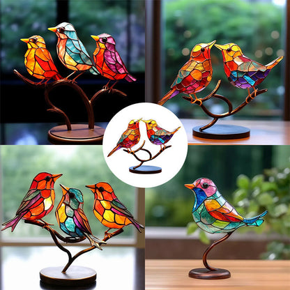 Birds on Branches Stained Acrylic Ornaments, Double Sided Multicolor Style | Bowlift