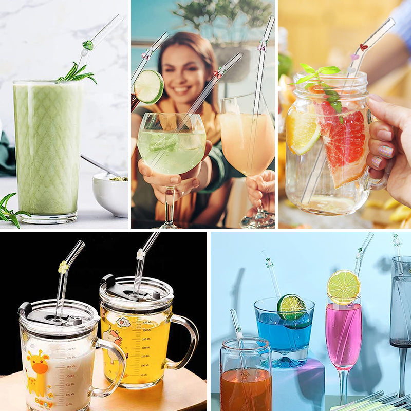 6 PCS Reusable Stained Glass Straws with Cleaning Brush | Bowlift