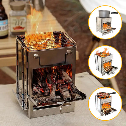 Skanto | Outdoor Folding Wood Stove Mini Stainless Steel Grill Camping Picnic