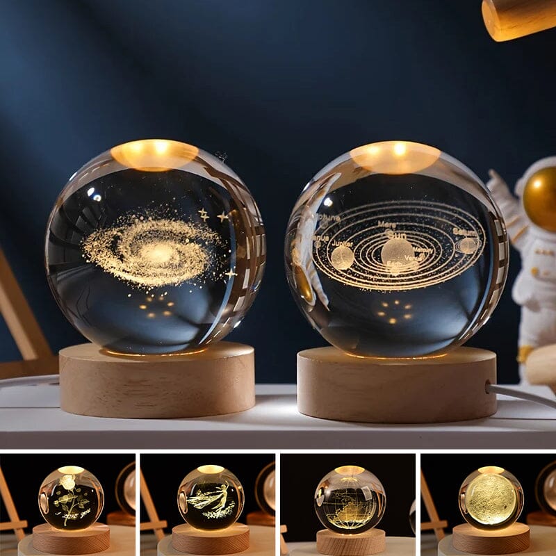 Skanto | 3D Crystal Ball Night Light With Wood Base