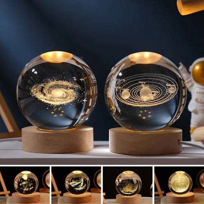 Skanto | 3D Crystal Ball Night Light With Wood Base