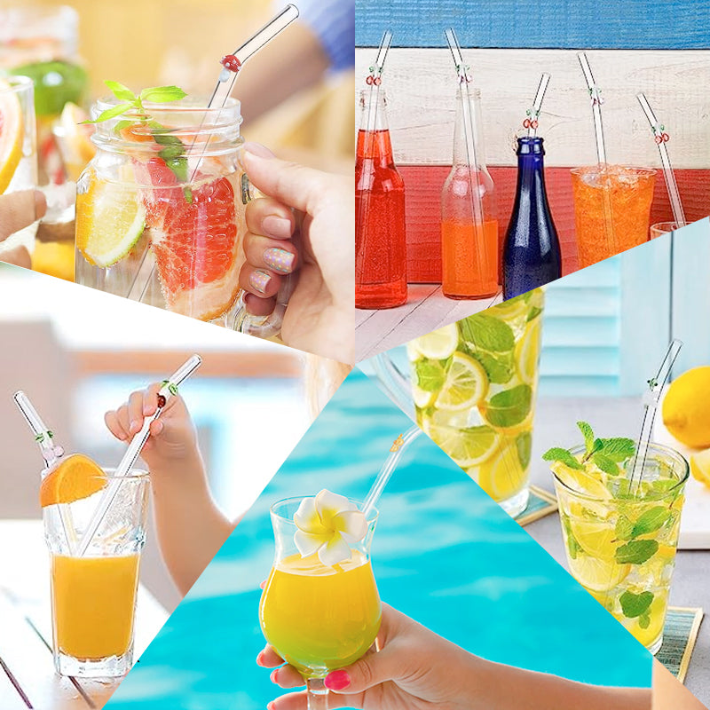 6 PCS Reusable Stained Glass Straws with Cleaning Brush | Bowlift