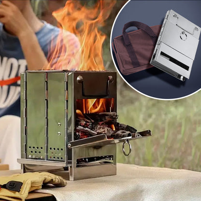 Skanto | Outdoor Folding Wood Stove Mini Stainless Steel Grill Camping Picnic