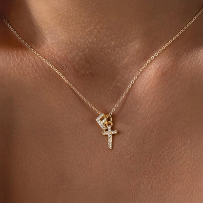 Skanto | Dainty Diamond Initial & Cross Necklace