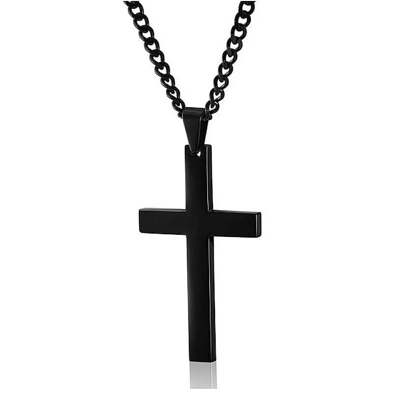 Stainless steel men's necklace with cross pendant