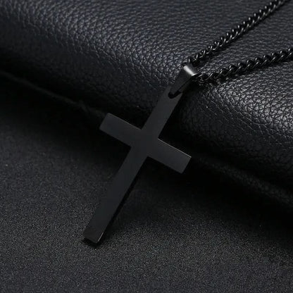 Stainless steel men's necklace with cross pendant