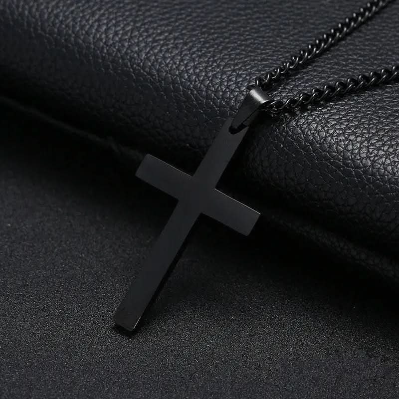 Stainless steel men's necklace with cross pendant