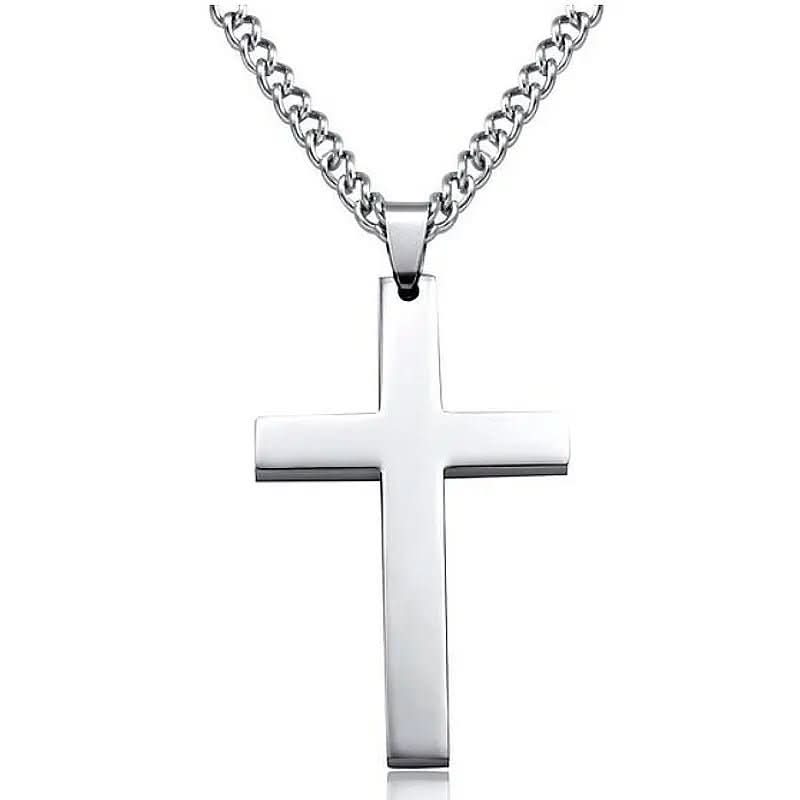 Stainless steel men's necklace with cross pendant