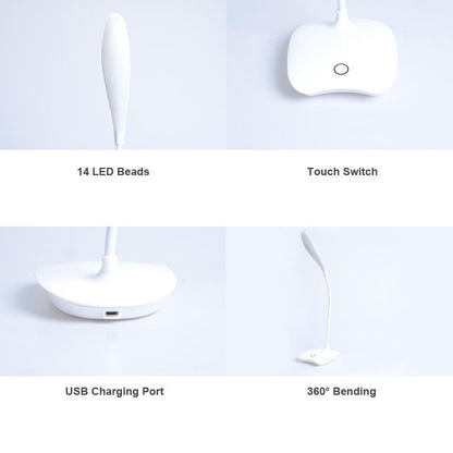 BowLift | Flexible 14 LED Stand Desk Lamp Modern Touch Switch 3 Modes Dimmer USB Rechargeable Reading Study Light Table Lamp for Bedroom