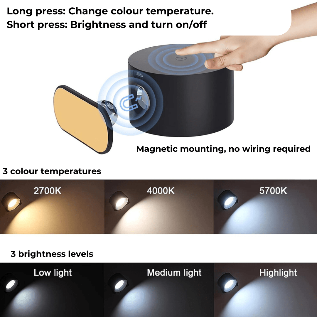 Skanto | Wireless Rechargeable 360° Wall Lamp | Energy-Saving LED, Touch Control & Versatile Home Lighting