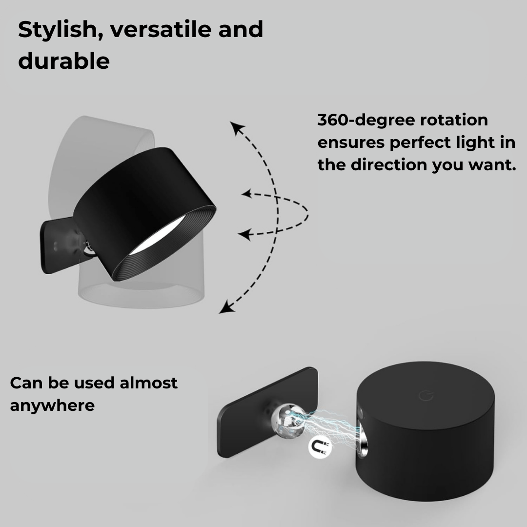 Skanto | Wireless Rechargeable 360° Wall Lamp | Energy-Saving LED, Touch Control & Versatile Home Lighting