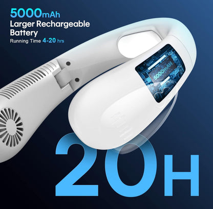 Portable Neck Fan, Cordless Fan, Foldable Portable Small Personal Fan with 360° Cooling Wind, 3 Speed Settings, Quiet, 4000mAh USB Rechargeable Battery, No Hair Entanglement | Karnz