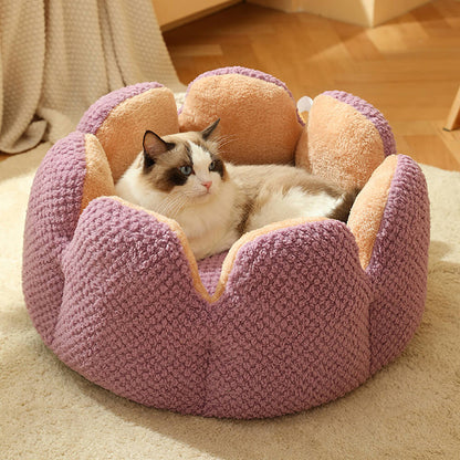 Skanto | Flower Design Plush Cat and Dog Bed