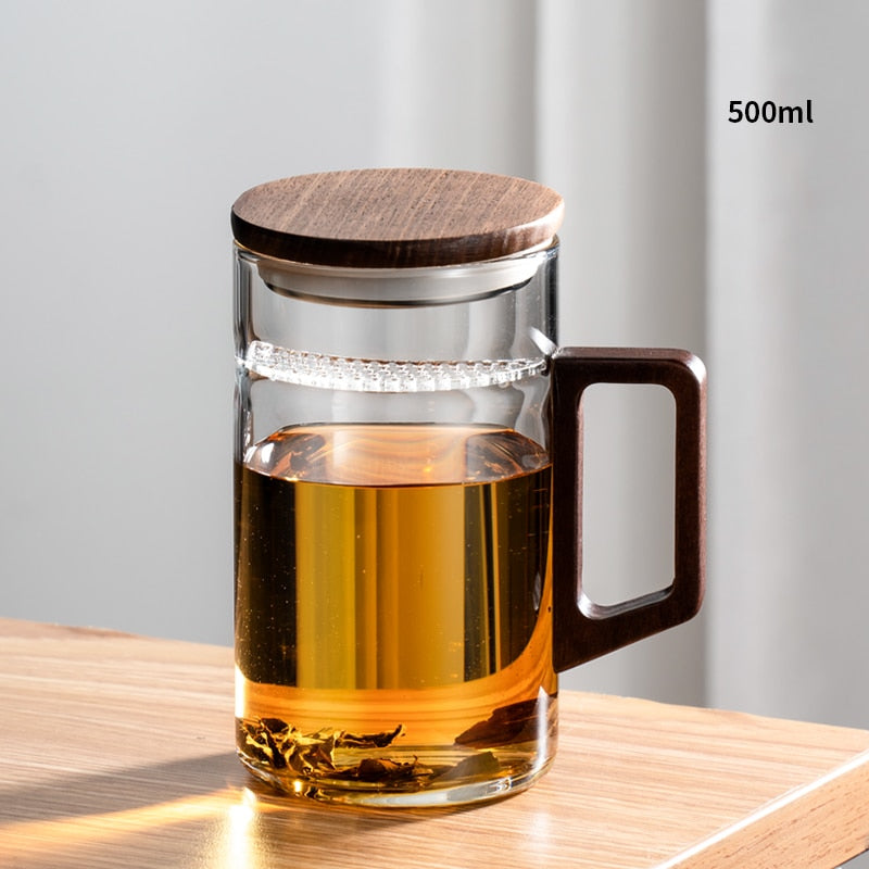 Skanto | GIANXI Teacup with Moon Filter Japanese Wood Splitter Heat-resistant Glass Cups Tea Leaf Separation Teacup Set