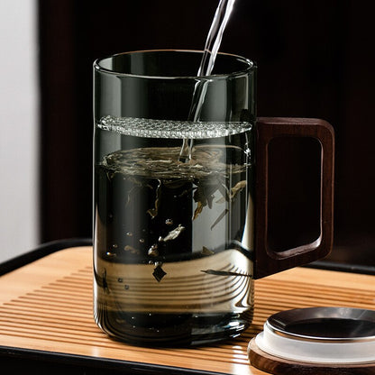 Skanto | GIANXI Teacup with Moon Filter Japanese Wood Splitter Heat-resistant Glass Cups Tea Leaf Separation Teacup Set