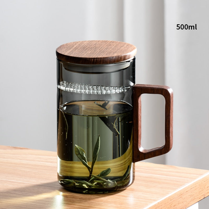 Skanto | GIANXI Teacup with Moon Filter Japanese Wood Splitter Heat-resistant Glass Cups Tea Leaf Separation Teacup Set