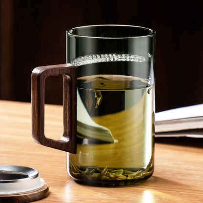 Skanto | GIANXI Teacup with Moon Filter Japanese Wood Splitter Heat-resistant Glass Cups Tea Leaf Separation Teacup Set