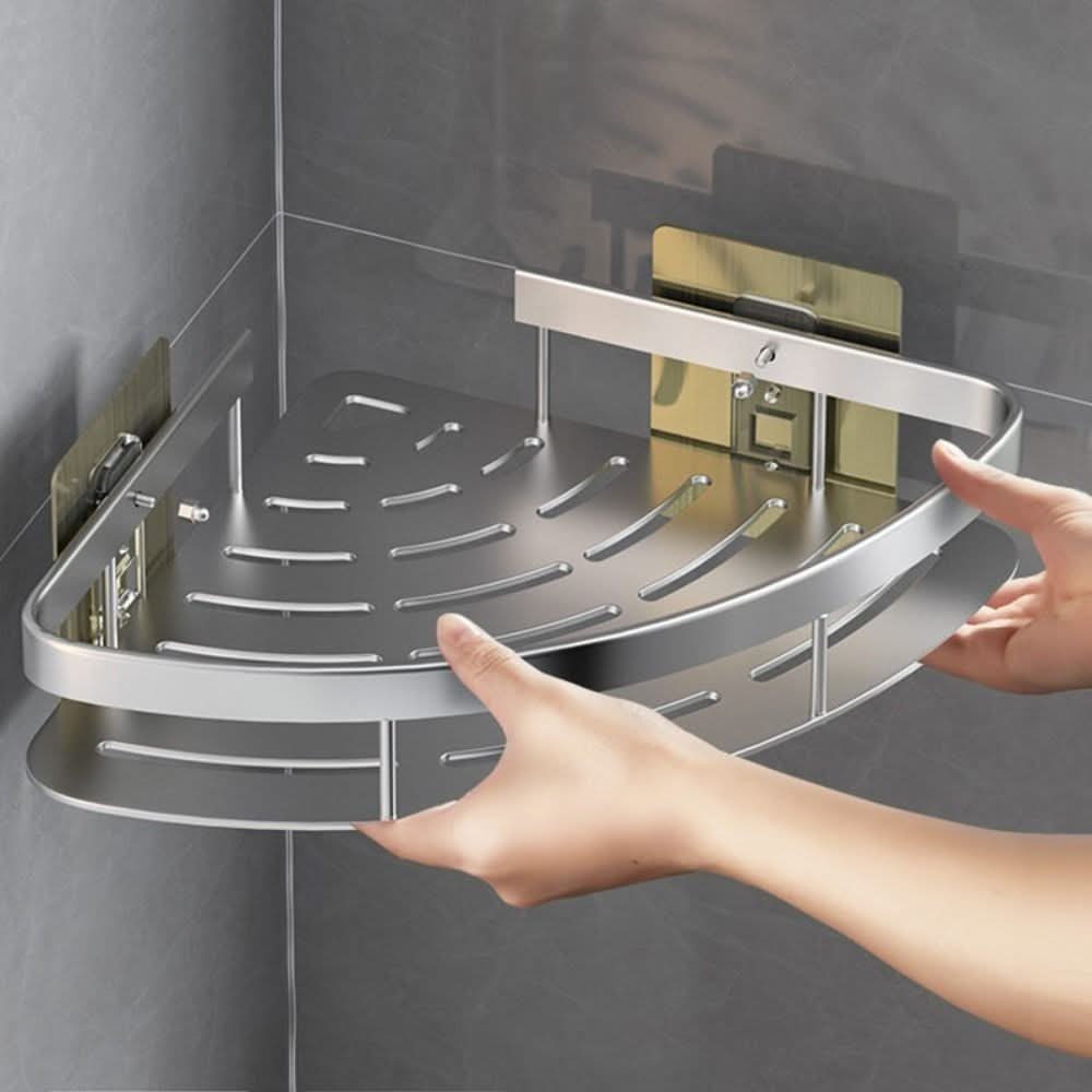 No-Drill Aluminum Bathroom Corner Shelf with Rust-Resistant Construction