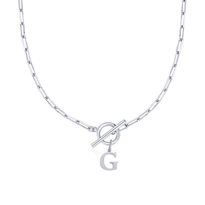 BowLift | Paperclip Letter Initial Circle Lock Clasp Necklace