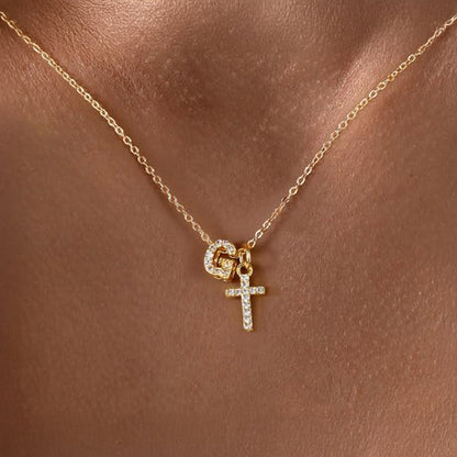 Brehn | Delicate Diamond Initial & Cross Necklace