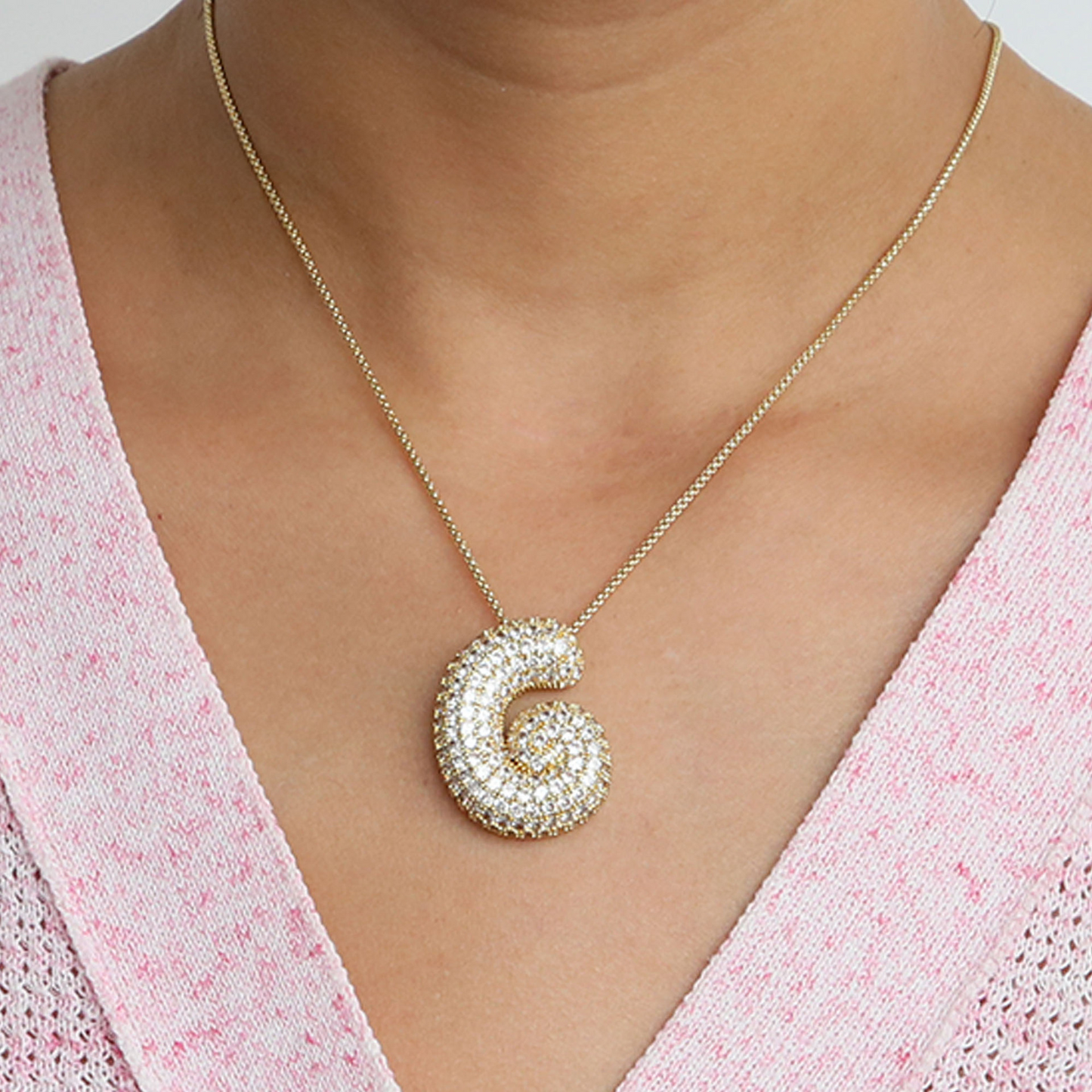 BowLift | Chunky Bubble Diamond Dazzle Initial Necklaces