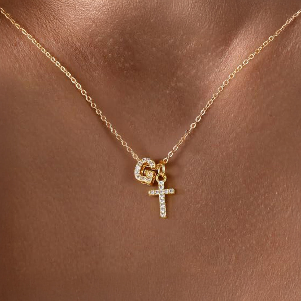 Skanto | Dainty Diamond Initial & Cross Necklace
