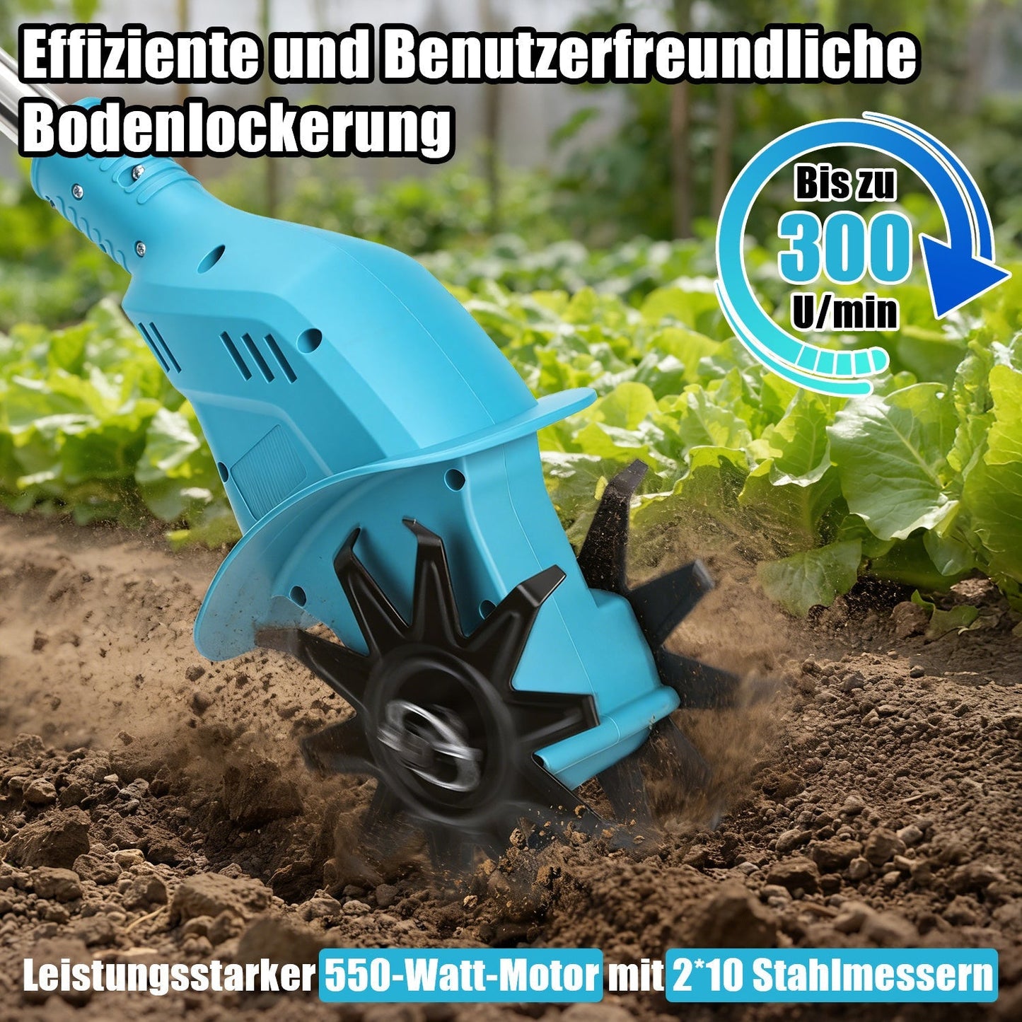550W Cordless Garden Tiller with 2 Batteries Portable | Brehn