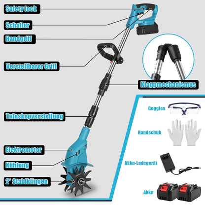 550W Cordless Garden Tiller with 2 Batteries Portable | Brehn