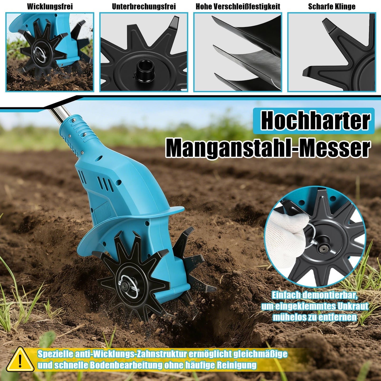 550W Cordless Garden Tiller with 2 Batteries Portable | Brehn