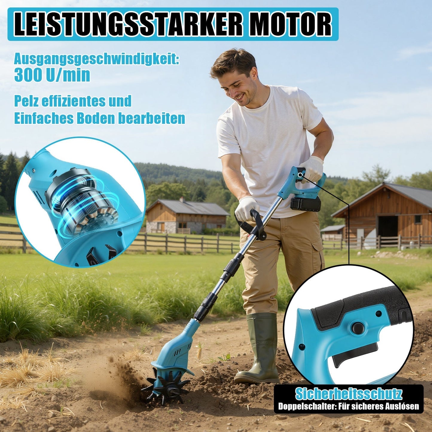 550W Cordless Garden Tiller with 2 Batteries Portable | Brehn