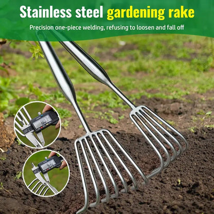 Noxord | Garden rake made of stainless steel — Sturdy hand rake with non-slip grip