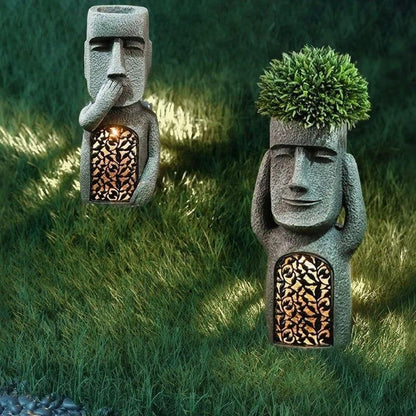 Flower pot with face & LED – Decoration for garden and balcony lighting | Bowlift
