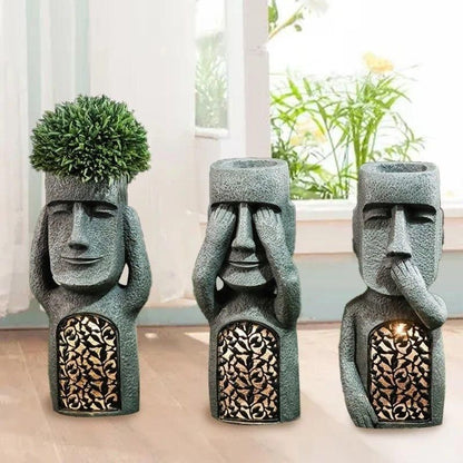Flower pot with face & LED – Decoration for garden and balcony lighting | Bowlift