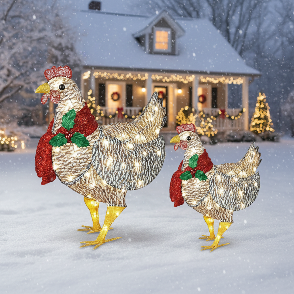 Skanto | Skanto WinterHen LED Chicken with Scarf – Weather-Resistant Outdoor Christmas Decoration