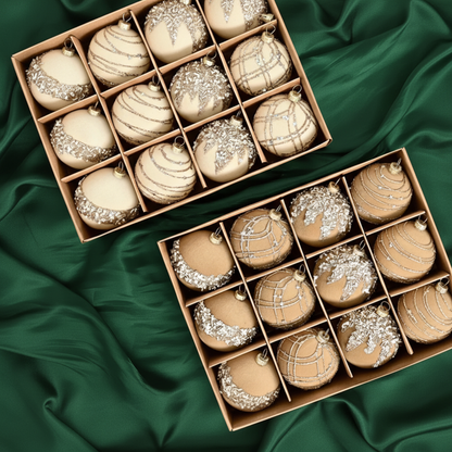 Velvet Christmas Baubles Set (12 pcs.) – Burgundy, Khaki & Green Ornaments (6cm)