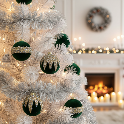 Velvet Christmas Baubles Set (12 pcs.) – Burgundy, Khaki & Green Ornaments (6cm)