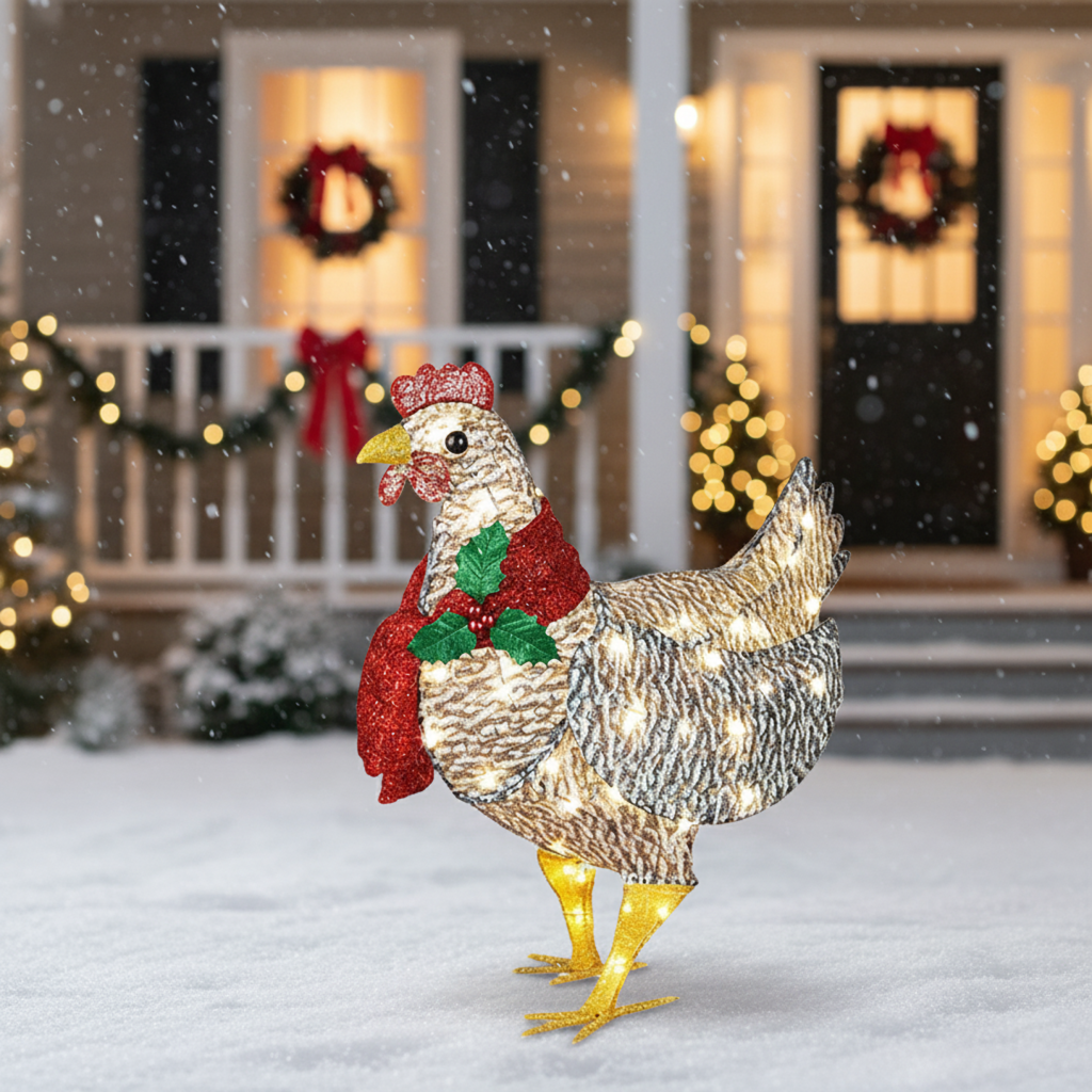 Skanto | Skanto WinterHen LED Chicken with Scarf – Weather-Resistant Outdoor Christmas Decoration