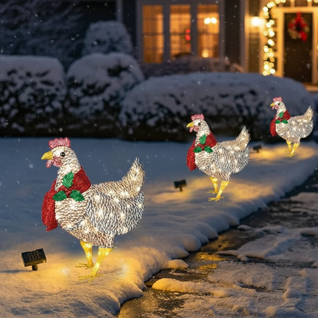 Skanto | Skanto WinterHen LED Chicken with Scarf – Weather-Resistant Outdoor Christmas Decoration