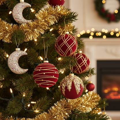 Velvet Christmas Baubles Set (12 pcs.) – Burgundy, Khaki & Green Ornaments (6cm)
