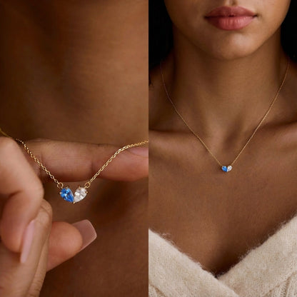 Norvo | Dainty Dual Birthstone Heart Necklace