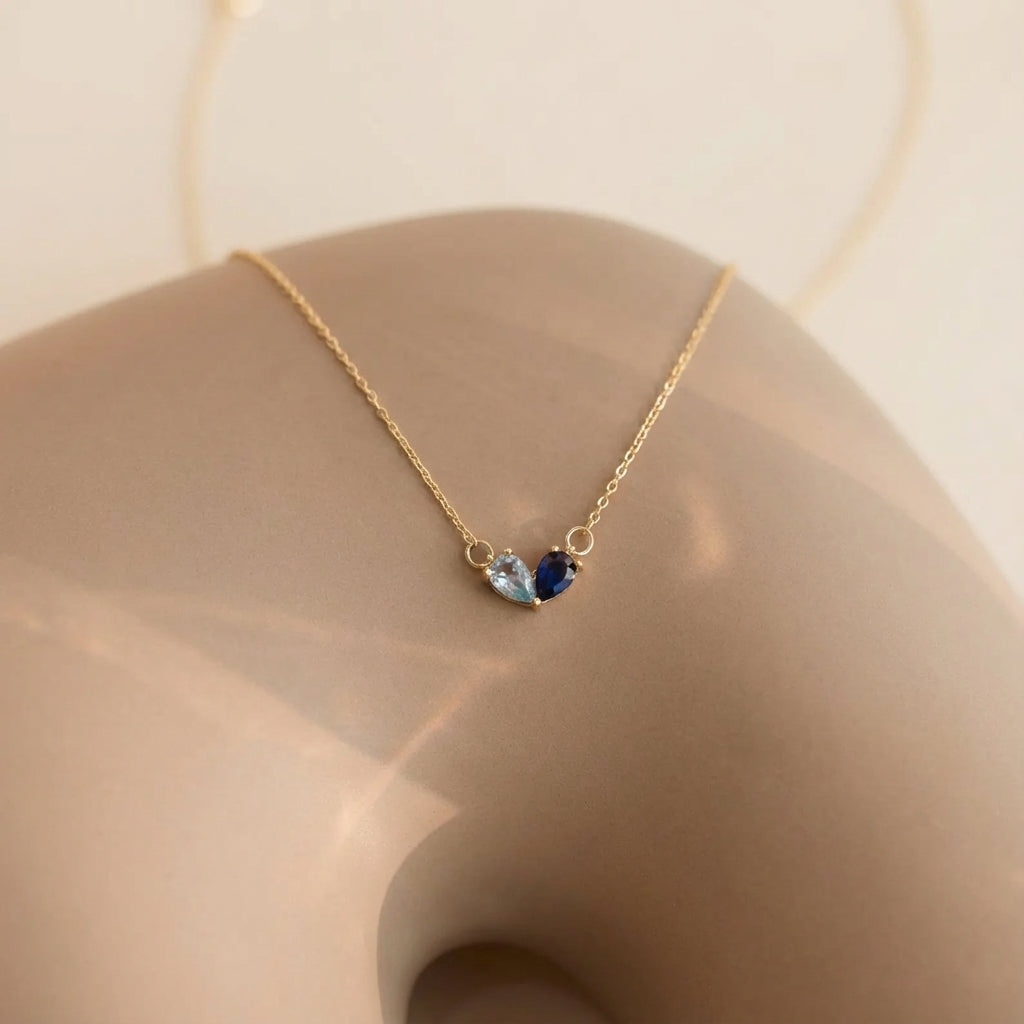 Norvo | Dainty Dual Birthstone Heart Necklace