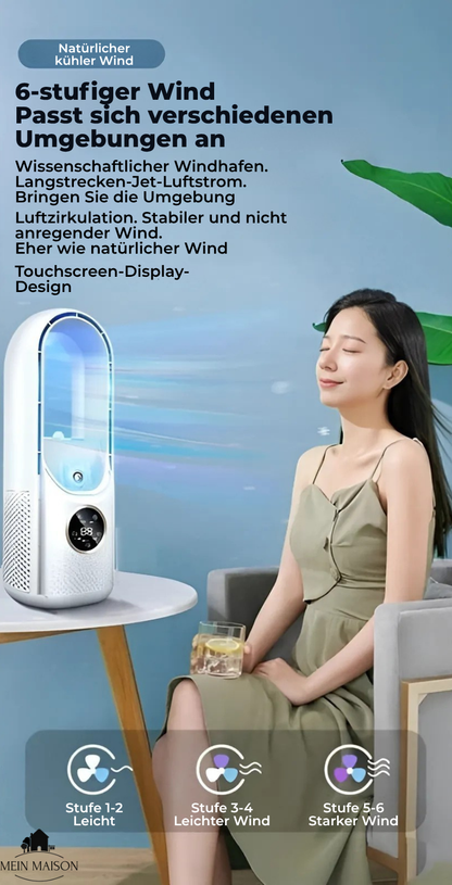 Airevo Air Cooler | Bladeless USB Fan | 6 Speeds | Quiet & With Timer | Humidification | Brehn