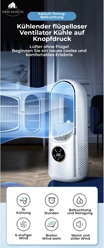 Airevo Air Cooler | Bladeless USB Fan | 6 Speeds | Quiet & With Timer | Humidification | Brehn