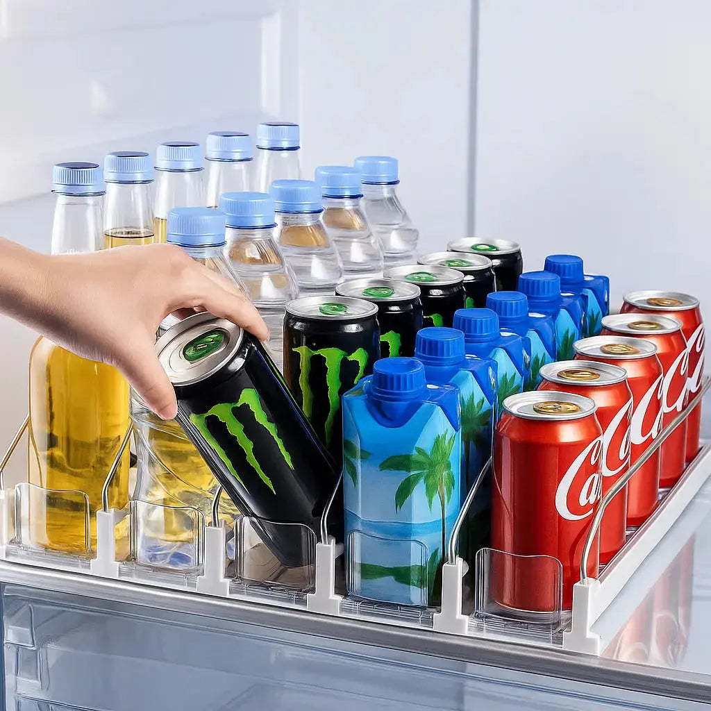 BowLift | Beverage Organizer with Ejection Mechanism – for Refrigerator & Pantry Shelf