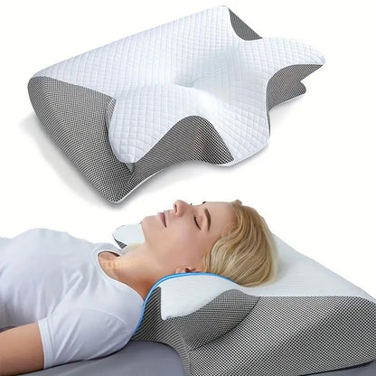 SleepEase Butterfly Memory Foam Pillow – Ergonomic Support for Side and Back Sleepers Bowlift