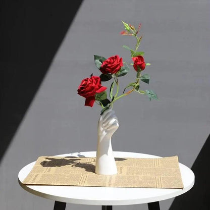 Skanto ceramic white hand vase - Porcelain table vase for home office decor & floral arrangement