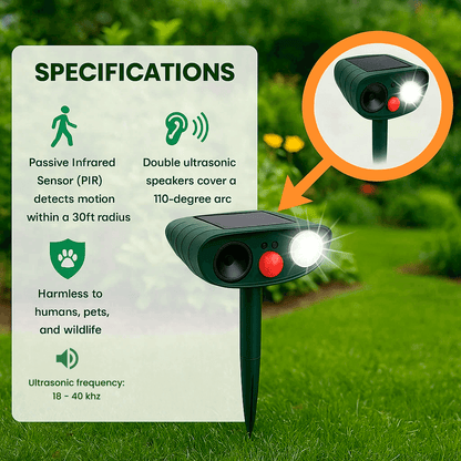 Skanto | Solar Ultrasonic Deer Repeller - Effective Deer Deterrent for Gardens & Farms Within 48 Hours
